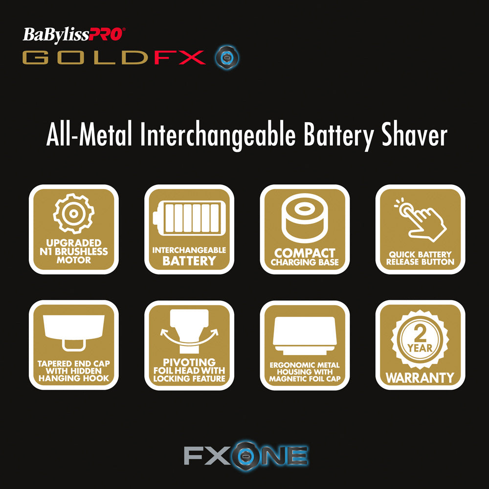 BaBylissPRO FXONE GoldFX Double Foil Shaver FX79FSG with Interchangeable Battery System