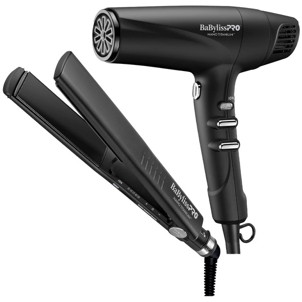 BaBylissPRO Nano Titanium Combo Dual Ionic Hairdryer and Flat Iron