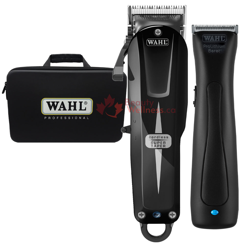 Men's Grooming Kit Wahl Cordless Hair Clippers and Beard Trimmer Combo 56440 | Super Taper Clipper + Beret Stealth Trimmer + Bonus Zippered Carrying Case