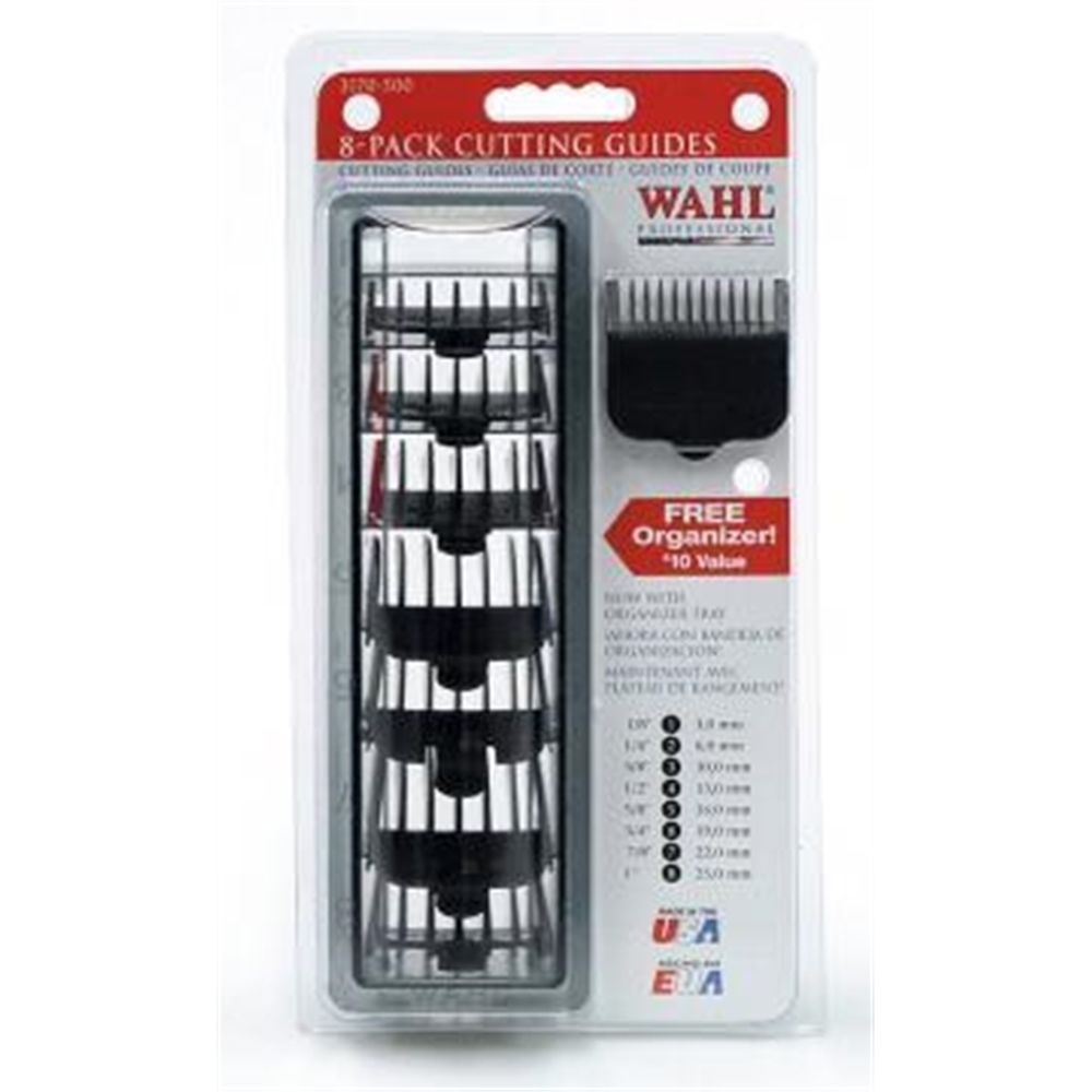 Wahl Black Cutting Guide Combs 8 Pack with Organizer
