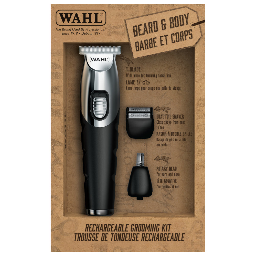 Men's Grooming Kit Wahl Nose Trimmer, Beard Trimmer & Body Rechargeable Grooming Kit with T-Blade, Dual Foil Shaver and Rotary Head Nose Hair Trimmer - 3285 