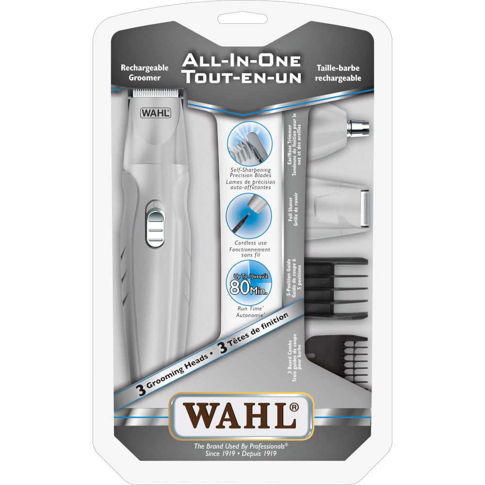 Men's Grooming Kit Wahl Nose Trimmer and All-in-one Rechargeable Groomer and with 3 Grooming Heads - Rotary Head Nose Hair Trimmer, Foil Shaver and Trimmer with Guides - 3297