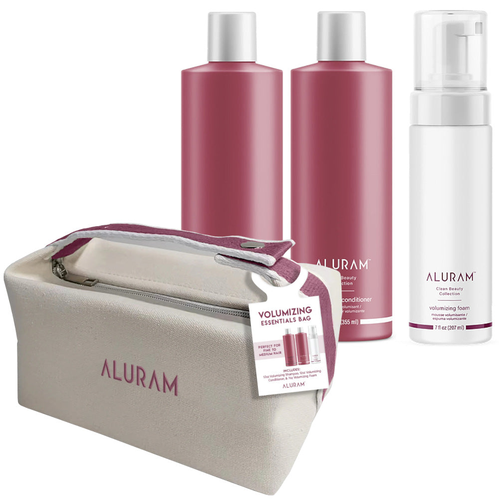 Aluram Volumizing Essentials with Bonus Bag - Shampoo, Conditioner & Volumizing Foam