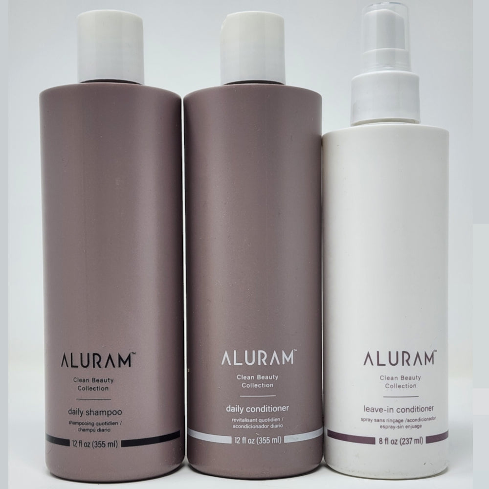 Aluram Daily Essentials with Bonus Bag - Shampoo, Conditioner & Leave-in Conditioner