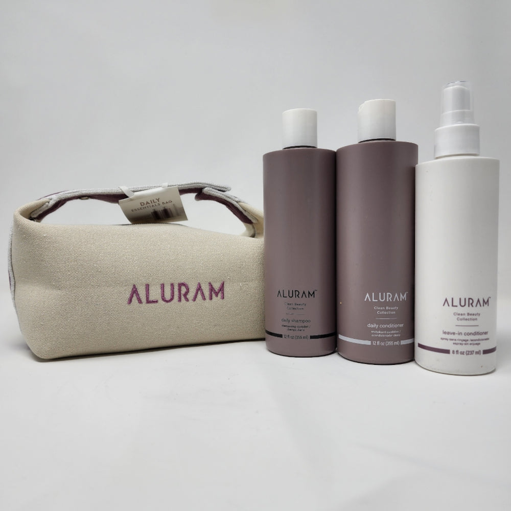 Aluram Daily Essentials with Bonus Bag - Shampoo, Conditioner & Leave-in Conditioner