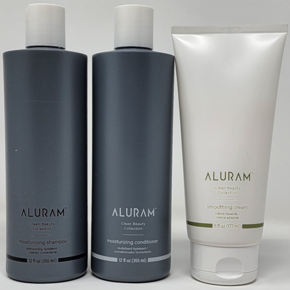 Aluram Moisturizing Essentials with Bonus Bag - Shampoo, Conditioner & Smoothing Cream