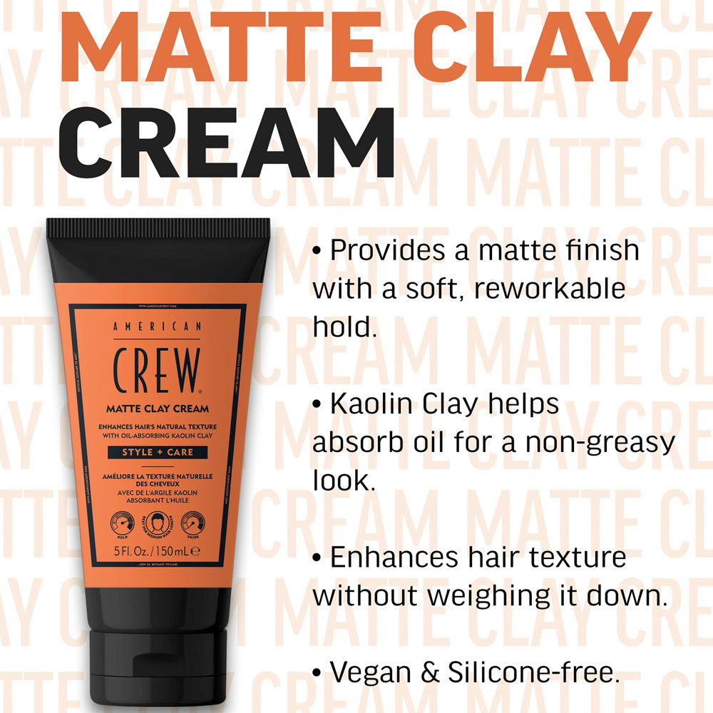American Crew Matte Clay Cream 5 oz. / 150 mL Hair Gel with Matte Finish with Oil-Absorbing Kaolin Clay