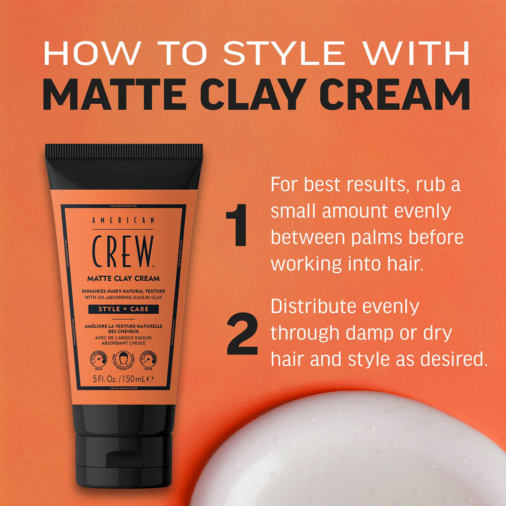 American Crew Matte Clay Cream 5 oz. / 150 mL Hair Gel with Matte Finish with Oil-Absorbing Kaolin Clay