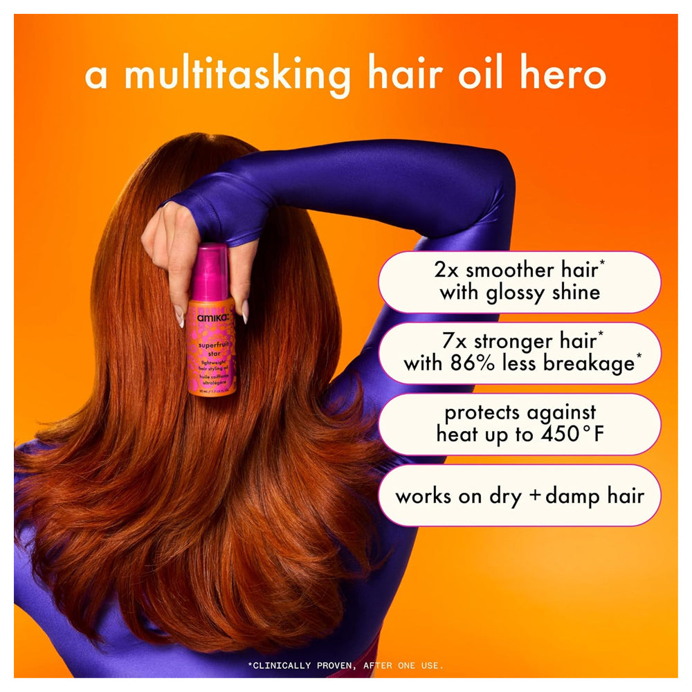 Amika Superfruit Star 50 mL / 1.7 oz. -  Lightweight Hair Styling + Heat Defense Oil | Heat Protection, Strengthen + Reduce Breakage Smooth Frizz, Add Glossy Shine