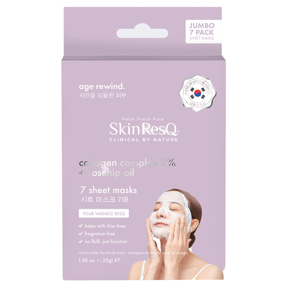 BCL SPA Skin RESQ™ Age Rewind Sheet Mask – Pack of 7 0.88 oz. - Collagen Complex to Boost Skin Elasticity - Made in South Korea