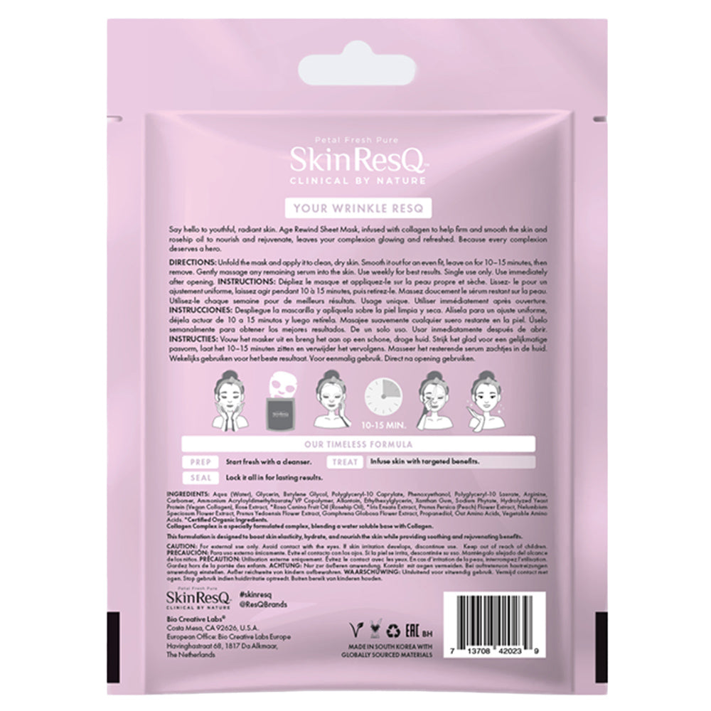 BCL SPA Skin RESQ™ Age Rewind Sheet Mask – Pack of 7 - 0.88 oz. - Collagen Complex to Boost Skin Elasticity - Made in South Korea