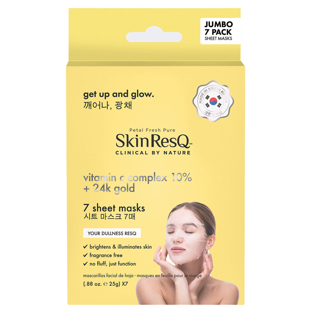 BCL SPA Skin RESQ™ Get Up and Glow Sheet Mask – Pack of 7 0.88 oz. - Vitamin C Complex to Brighten & Hydrate Skin - Made in South Korea