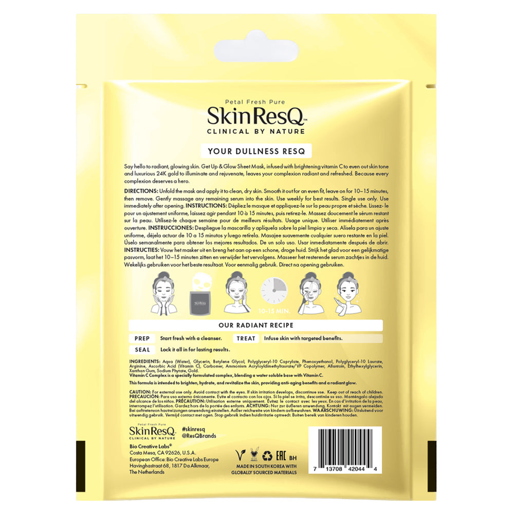 BCL SPA Skin RESQ™ Get Up and Glow Sheet Mask – Pack of 7 - 0.88 oz. - Vitamin C Complex to Brighten & Hydrate Skin - Made in South Korea