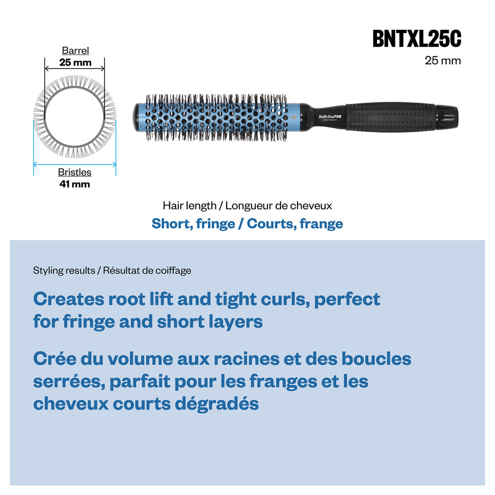 BaBylissPRO Nano Titanium Extra-Long Professional Brush (25 mm) - Round Brush - Blowouts - Heat Resistant