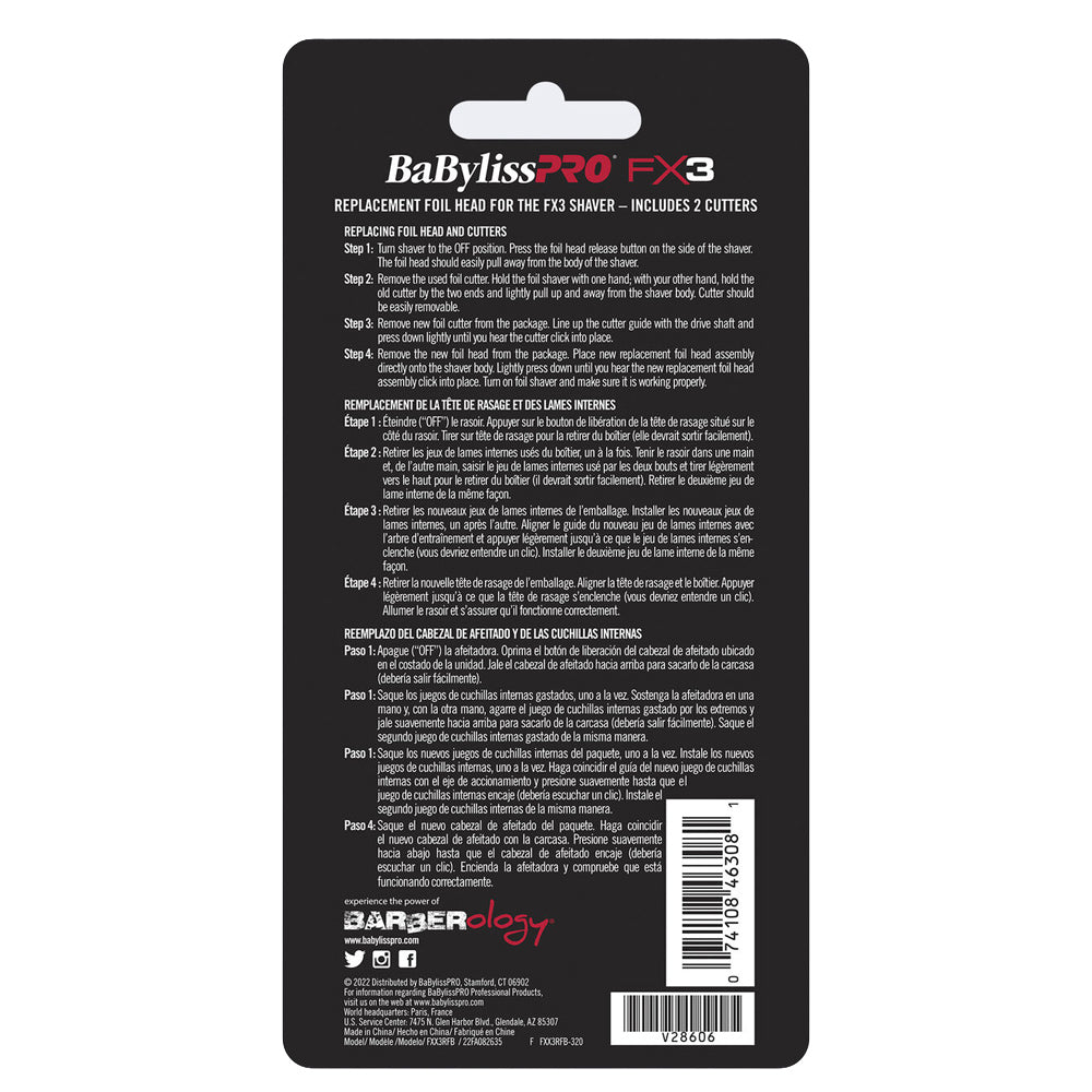 BaBylissPRO FX3 Replacement Head Foil & Cutter FXX3RFB | Fits All FX3 Foil Shavers