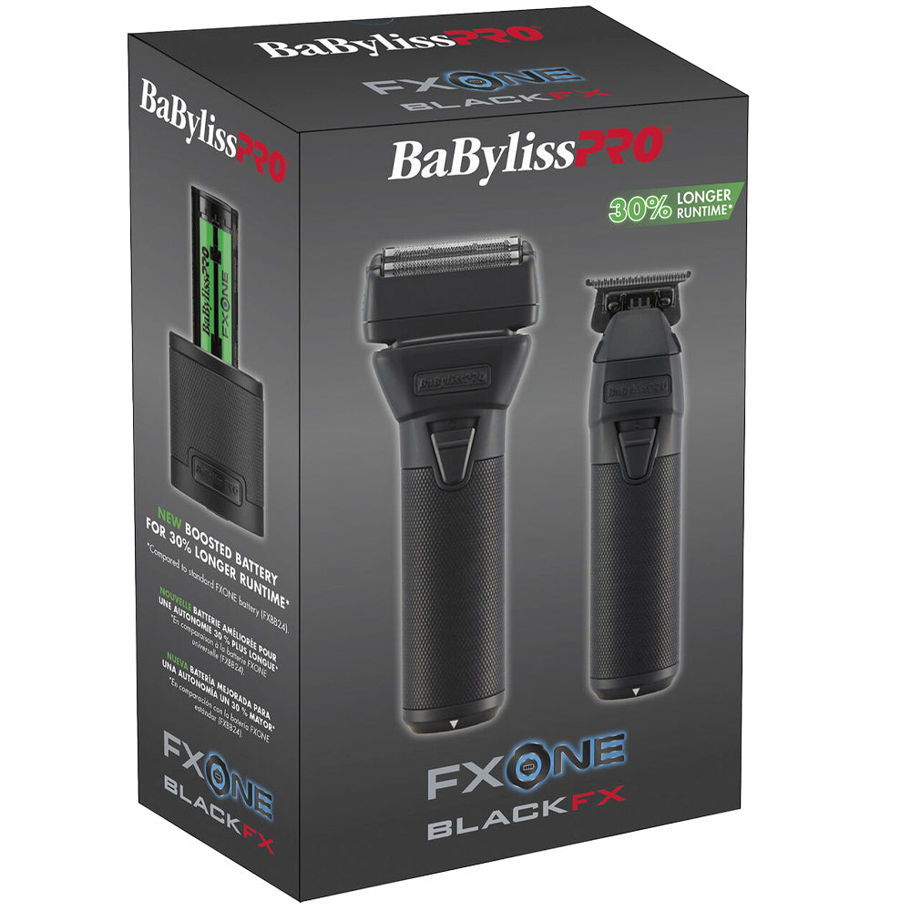 BaBylissPRO FXONE Limited Edition BLACKFX Trimmer & Double-Foil Shaver Prepack - FX1FSTMBPK - Includes ONLY One (1) Charger & Interchangeable Battery for Both Devices