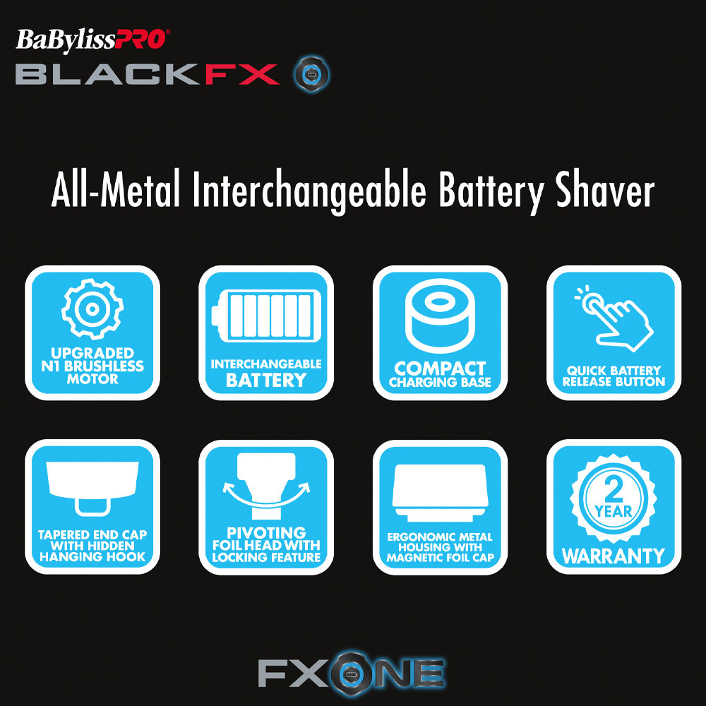 BaBylissPRO FXONE BlackFX Double Foil Shaver FX79FSMB with Interchangeable Battery System