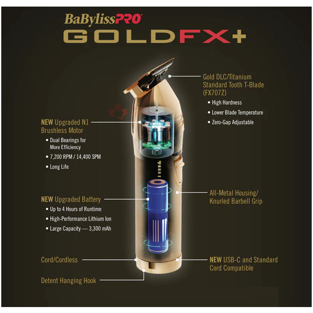 BaBylissPRO GoldFX+ Trimmer - FX787NG | All Metal Lithium Outlining Hair & Beard Trimmer