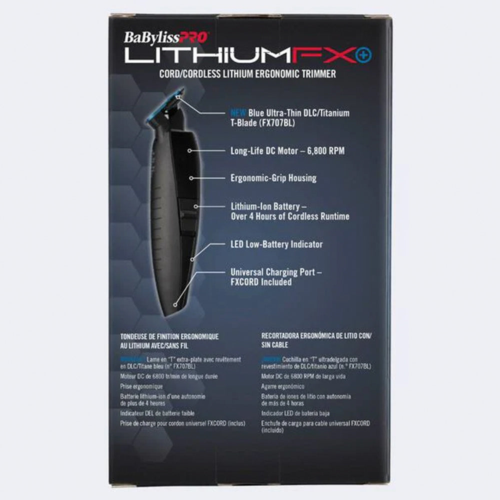 BaBylissPRO LithiumFX FX773NMB Matte Black Trimmer - Cord/Cordless Lithium Dual Voltage Hair and Beard Trimmer