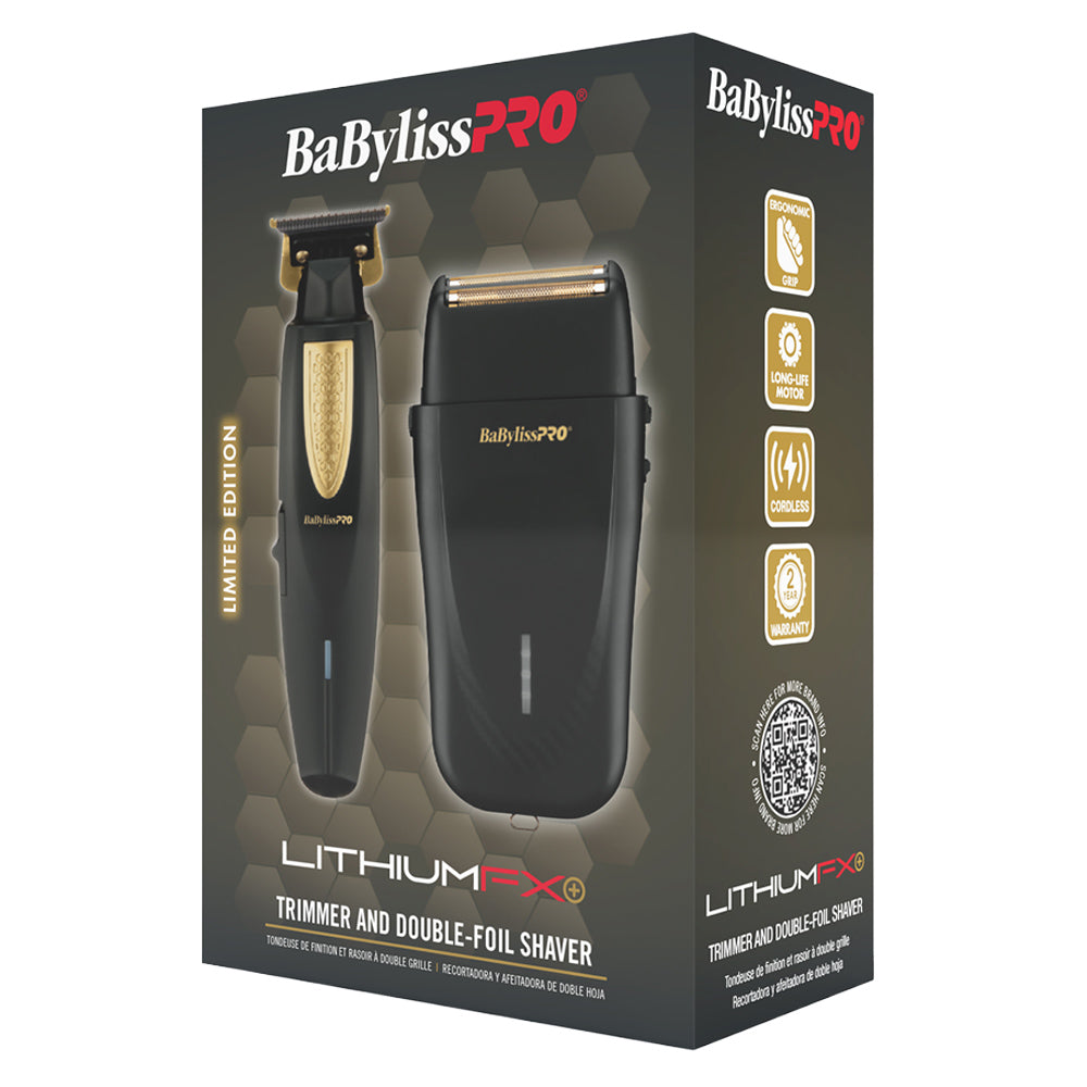 BaBylissPRO LithiumFX+ Trimmer and Double-Foil Shaver Prepack FX73FSTPK - Ergonomic Cordless