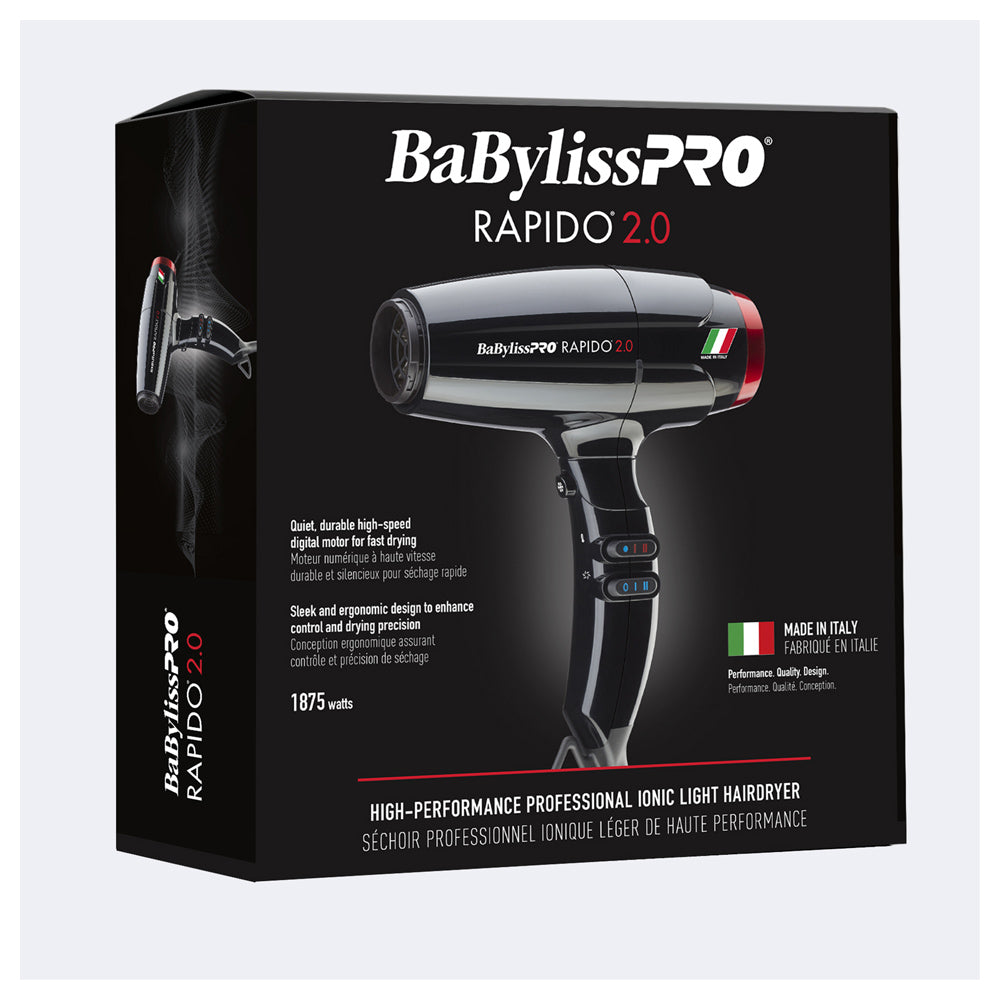 BaBylissPRO Rapido 2.0 High-performance Ionic Lightweight Hairdryer Crafted in Italy BRAP2C