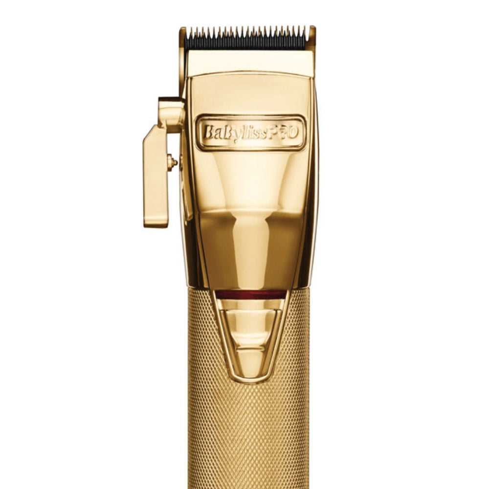 Closeup - BaBylissPRO GoldFX Metal Lithium Hair Clipper - FX870G - Cordless/Corded - High-torque - Brushless - Ferrari-designed Engine on Sale from BeautyWellness.ca