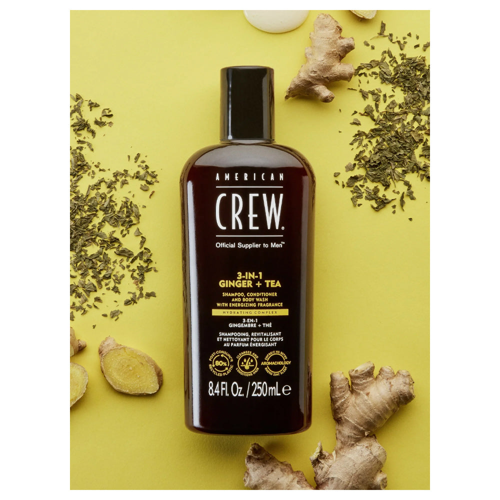 American Crew 3-in-1 Ginger + Tea | All-in-one Shampoo, Conditioner, and Body Wash - 1 L - 33.8 fl. oz.