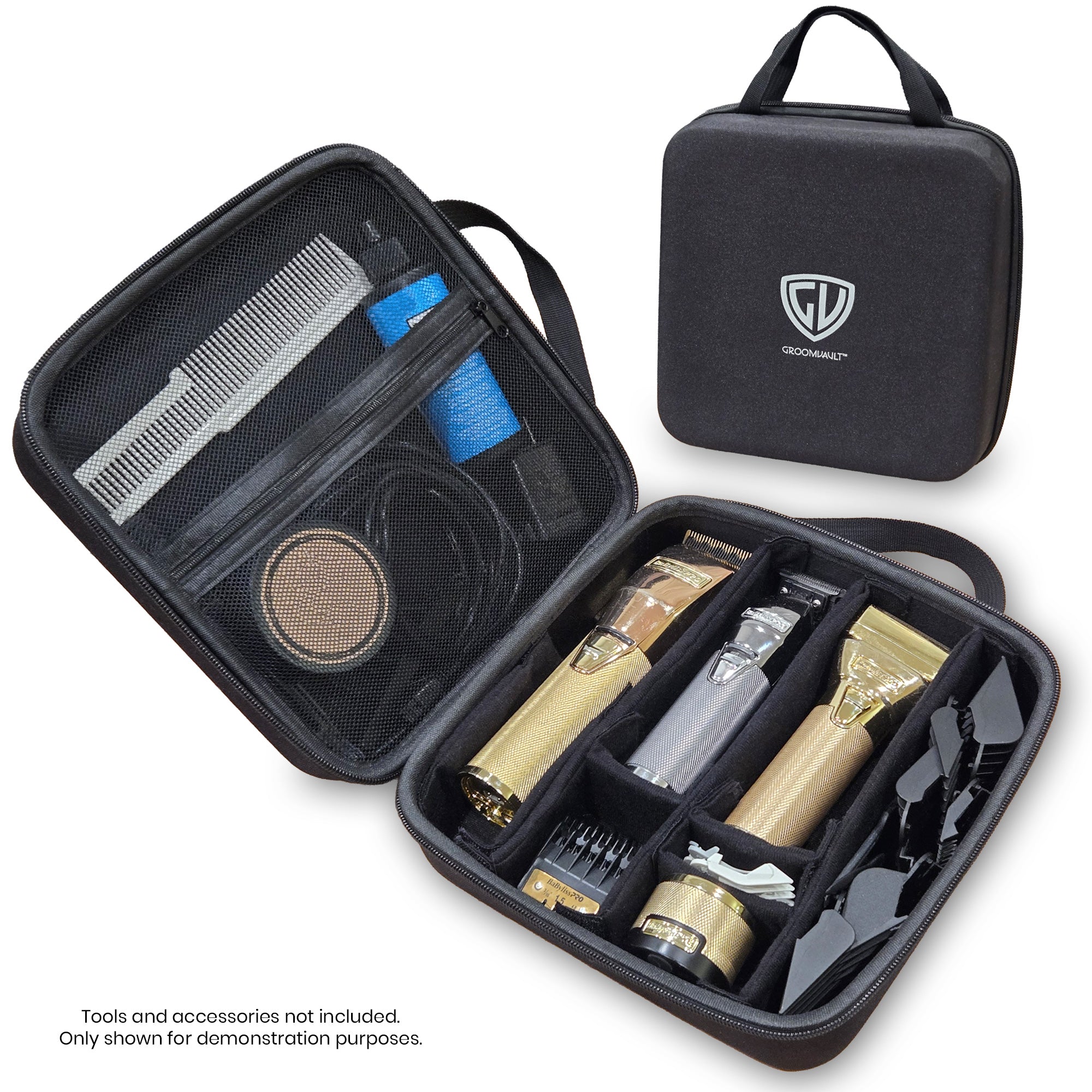 GroomVault™ Clipper & Trimmer Case – Water Resistant Hard EVA Travel Case with Adjustable Compartments – Organizer for Clippers, Trimmers, Shavers & Barber Accessories – 9x9x4” - Tools in Image Not Included