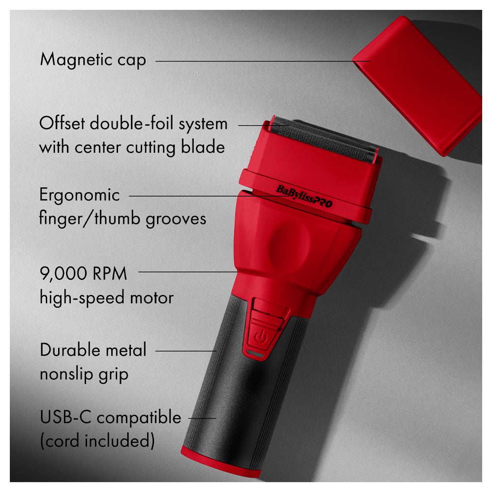BaBylissPRO Red COREFX Double-Foil Shaver FX75FS2RD -  Waterproof Housing - USB-C Charging - Limited Edition Red