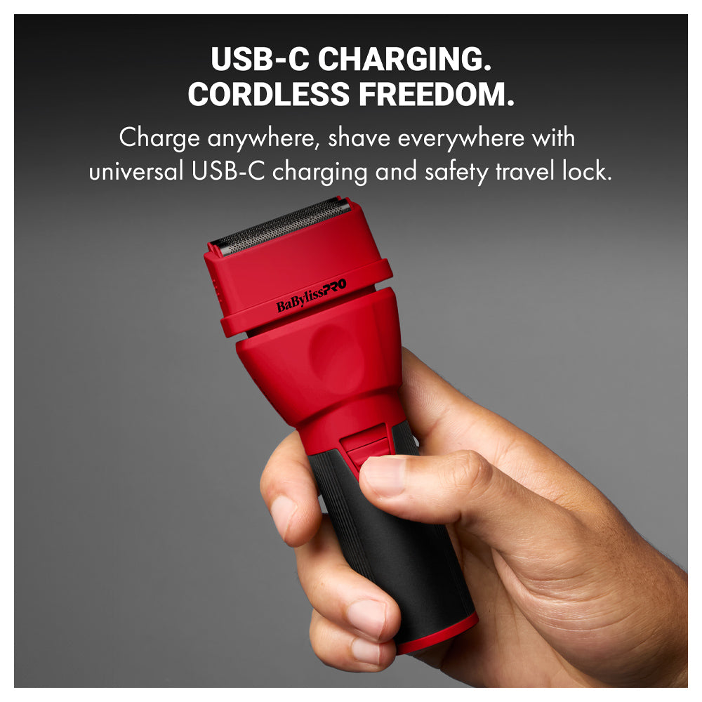 BaBylissPRO Red COREFX Double-Foil Shaver FX75FS2RD -  Waterproof Housing - USB-C Charging - Limited Edition Red