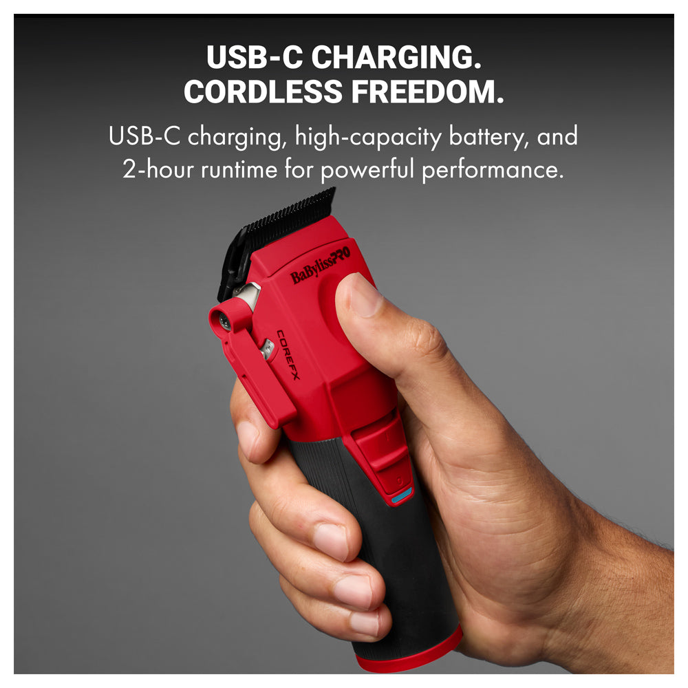 BaBylissPRO Red COREFX Clipper FX86RD -  USB-C Charging - Limited Edition Red