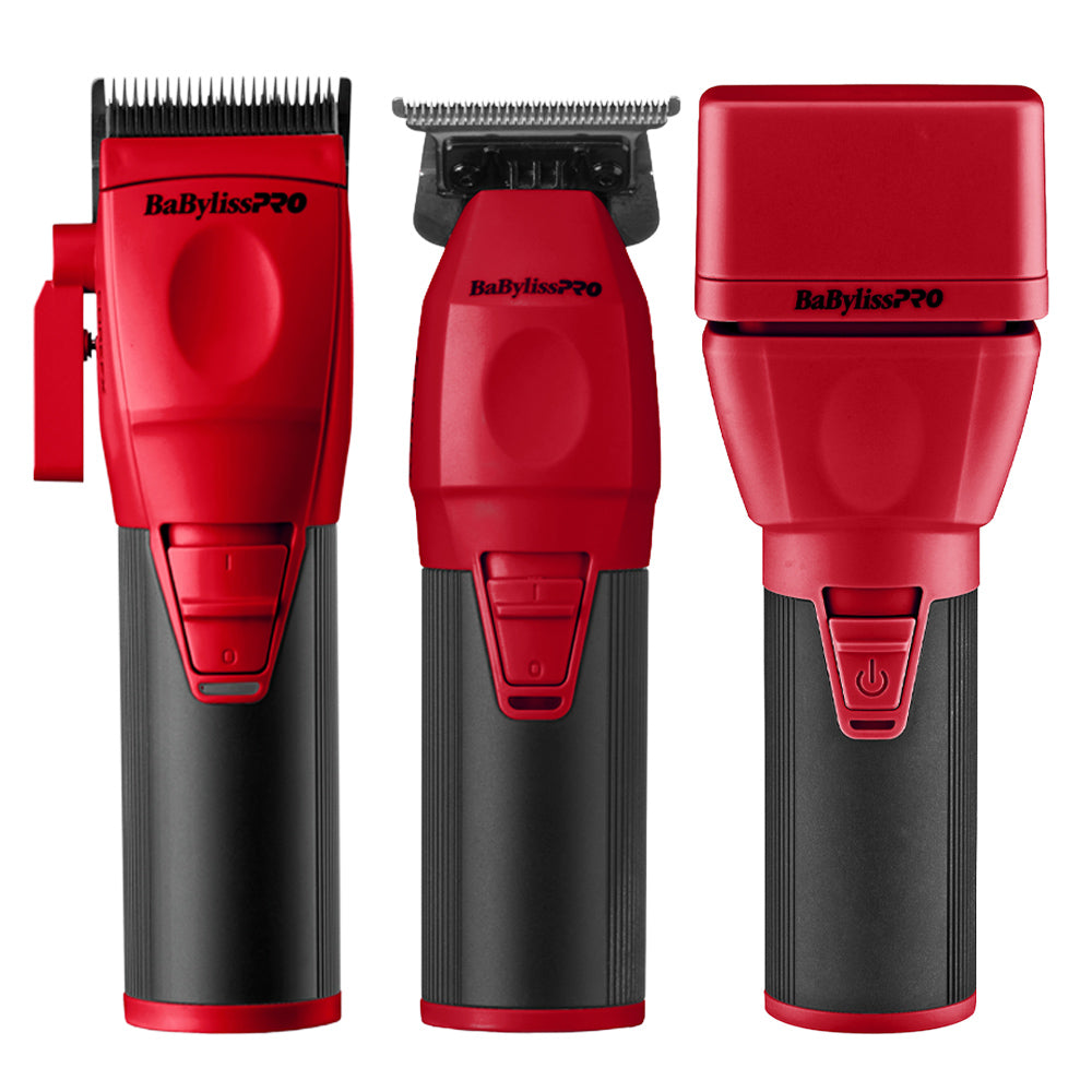 BaBylissPRO Red COREFX Super Combo - Clipper - Trimmer and Double Foil Shaver - FX86RD - FX76RF - FX75FS2RD - USB-C Charging - Limited Edition Red