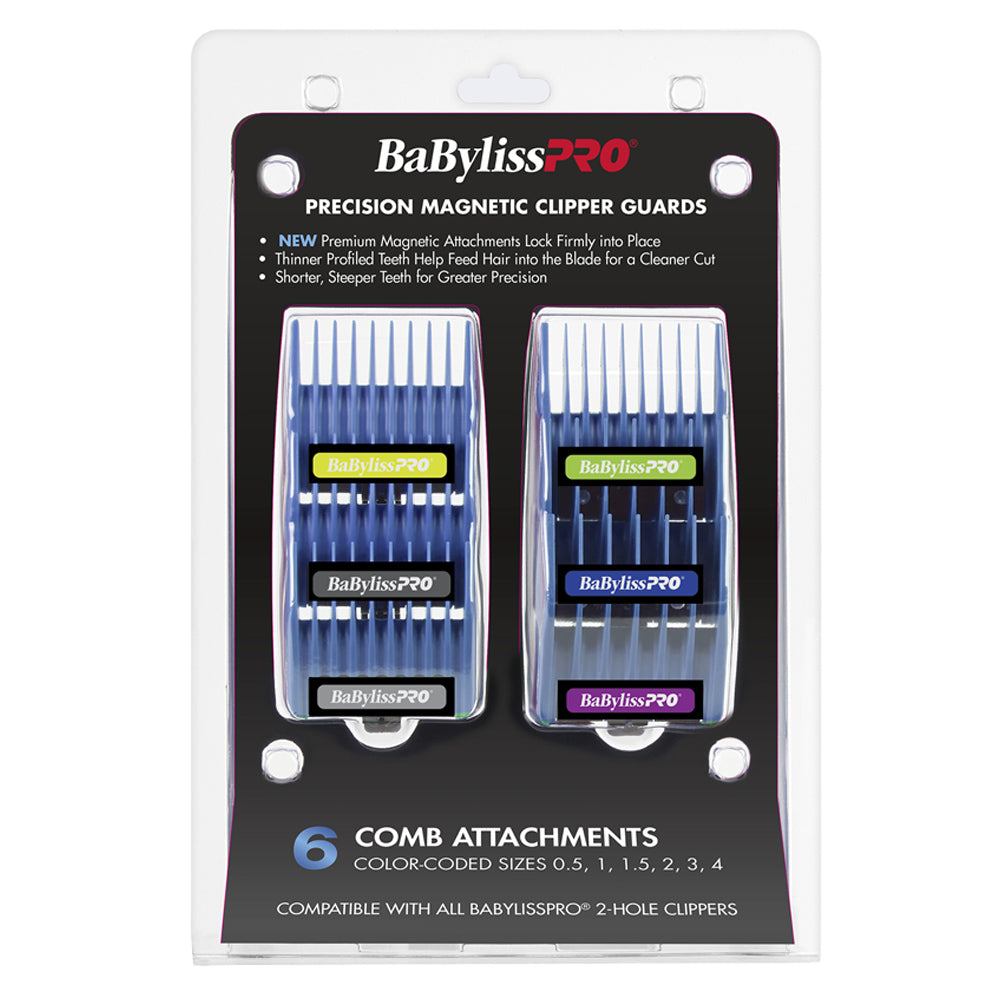 BaBylissPRO Magnetic Clipper Guards FXPCMG - 6 Piece Set with Profiled Teeth for Smooth Cutting