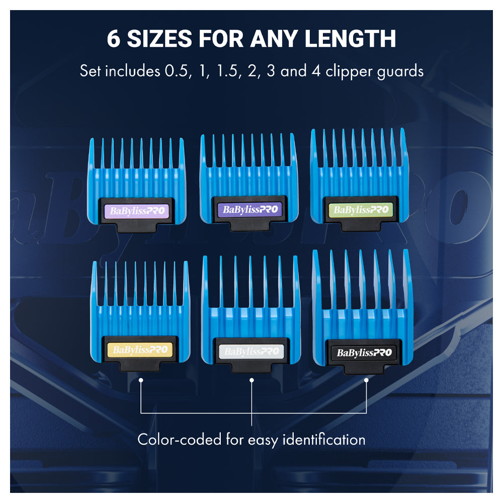 BaBylissPRO Magnetic Clipper Guards FXPCMG - 6 Piece Set with Profiled Teeth for Smooth Cutting
