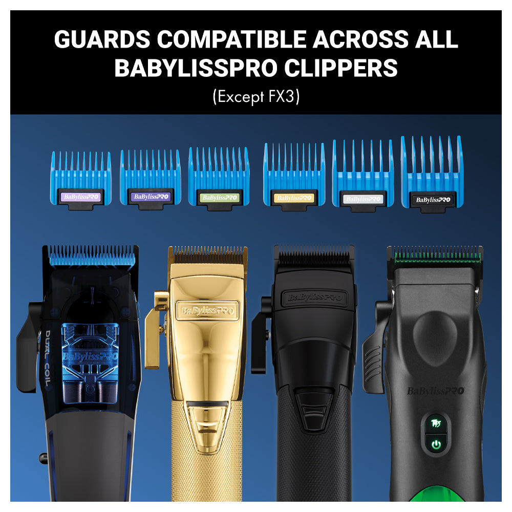 BaBylissPRO Magnetic Clipper Guards FXPCMG - 6 Piece Set with Profiled Teeth for Smooth Cutting