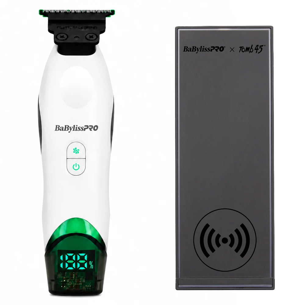 Tomb45 x BaBylissPRO White Wireless-Charging Hair Trimmer FXT45TTW with Bonus Charging Mat Included