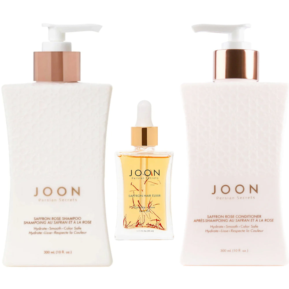 Joon Try-Me Kit - Saffron Rose Shampoo 10 fl. oz. + Saffron Rose Conditioner 10 fl. oz. + Saffron Hair Elixir 1.11 fl. oz