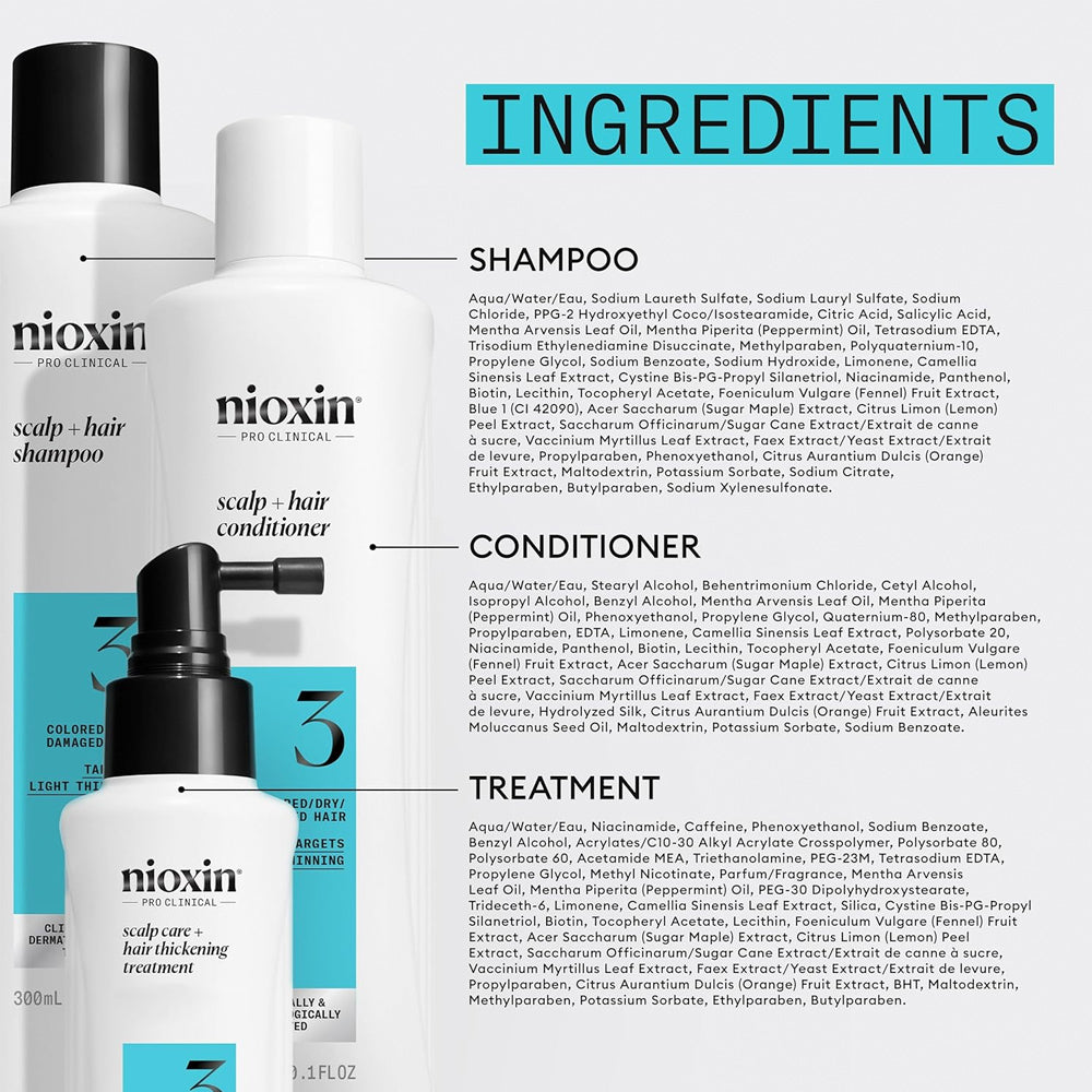 Nioxin System 3 Kit - Thinning and/or thin hair, colored and chemically treated.