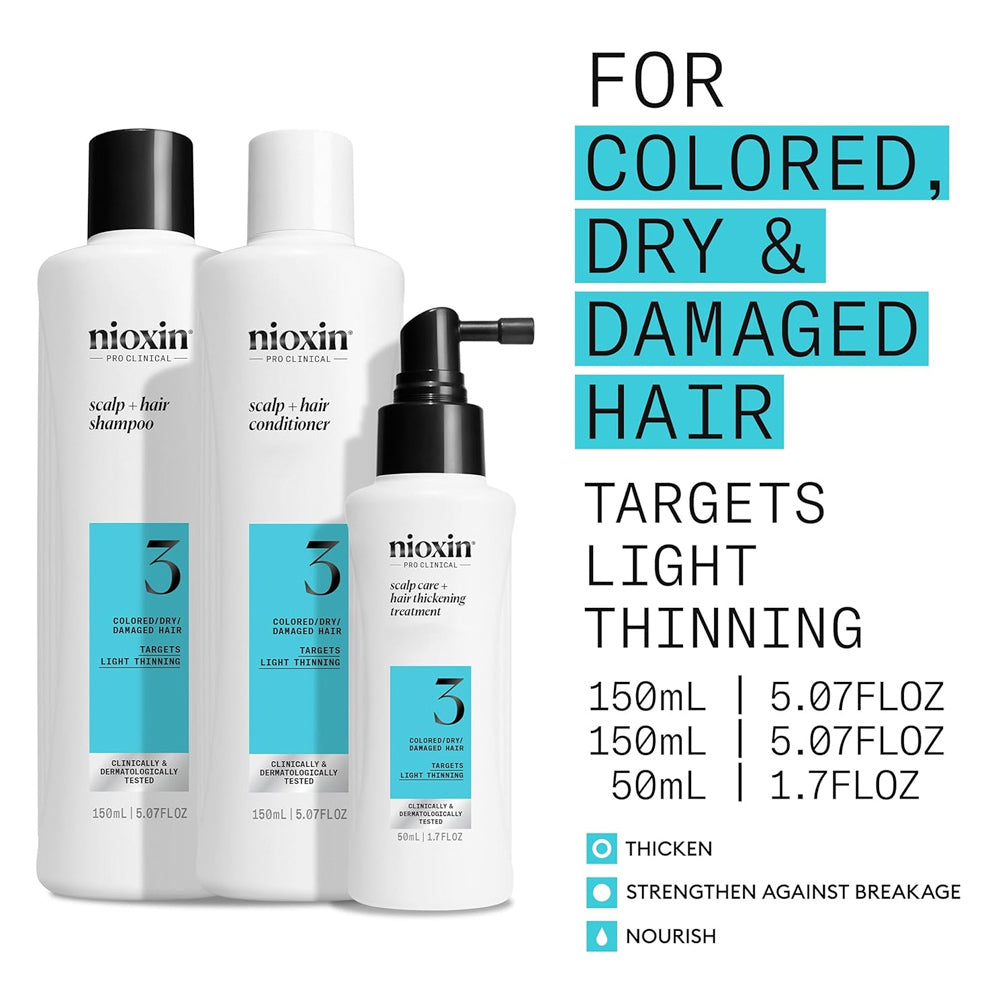 Nioxin System 3 Kit - Thinning and/or thin hair, colored and chemically treated.