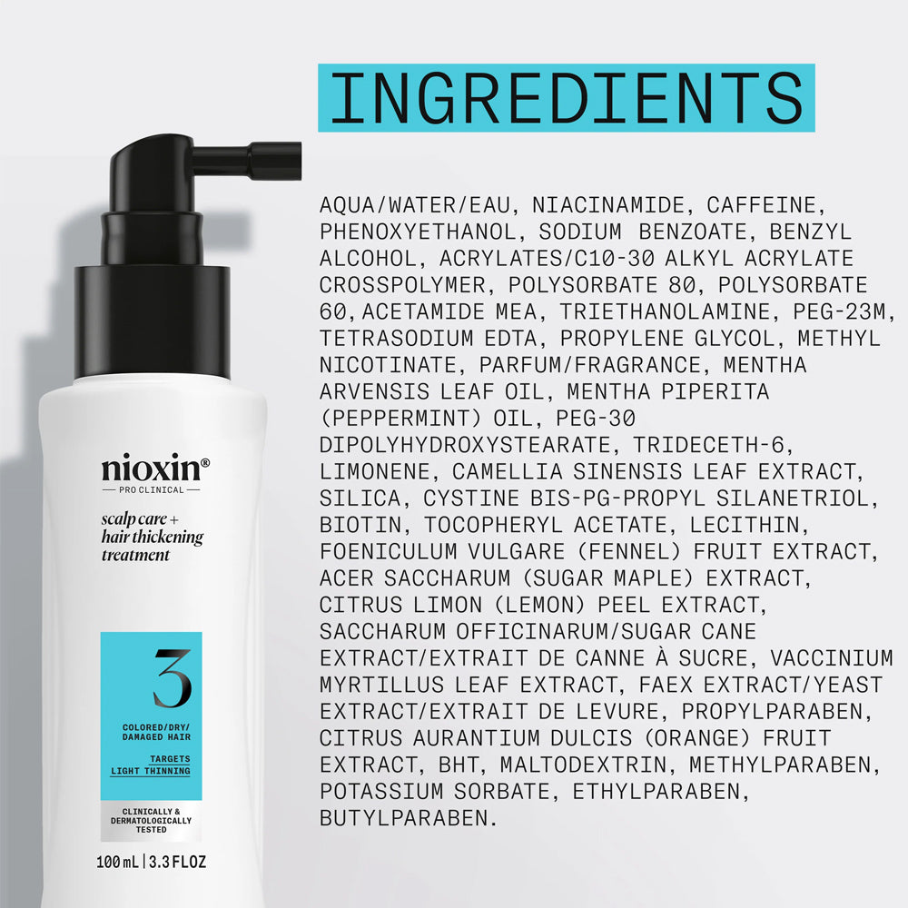 Nioxin System no. 3 - Scalp Care + Hair Thickening Treatment 100 mL for Colored, Dry or Damaged Hair with Light Thinning
