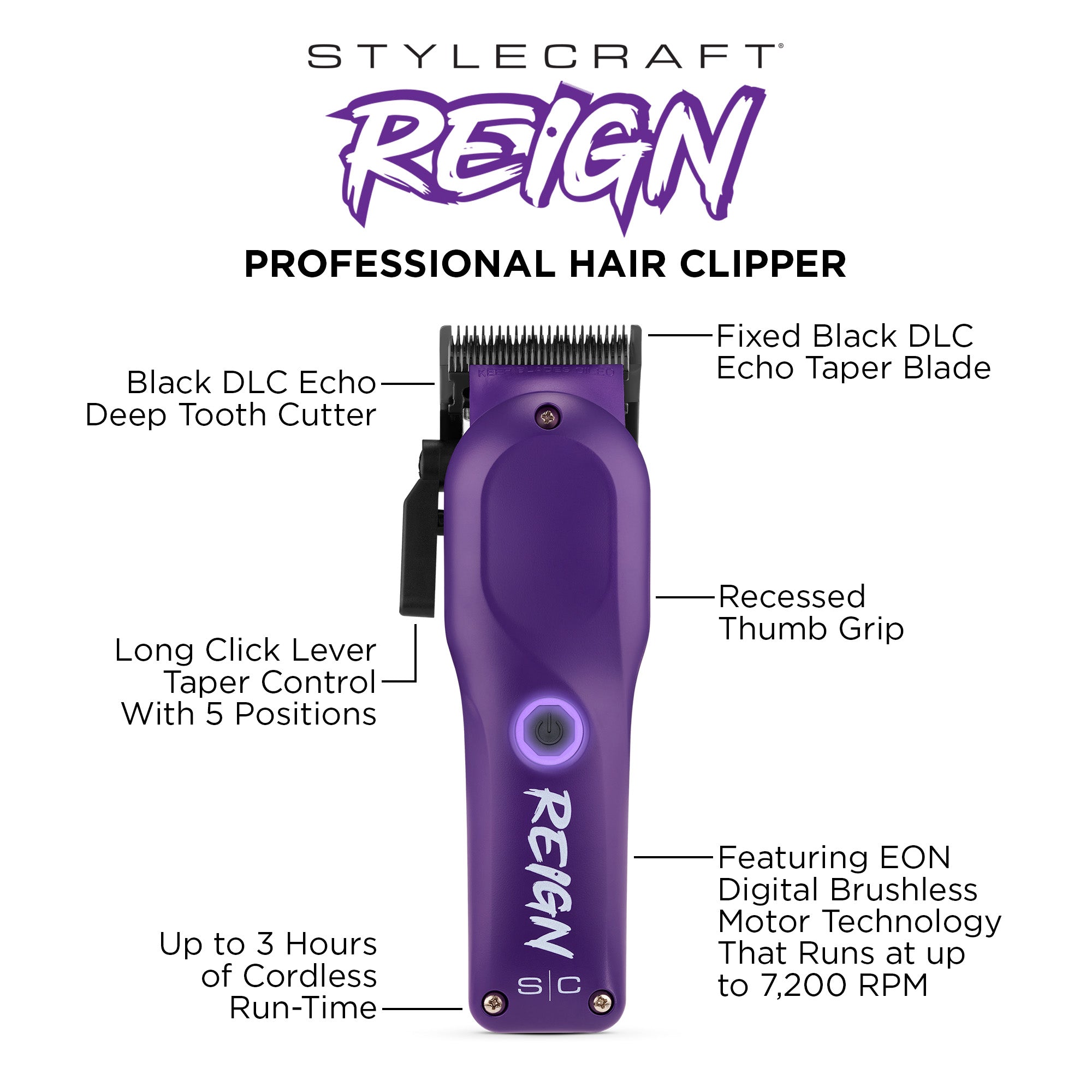 StyleCraft Purple Reign Clipper SC620P - Featuring  Eontm Digital Brushless Motor Technology