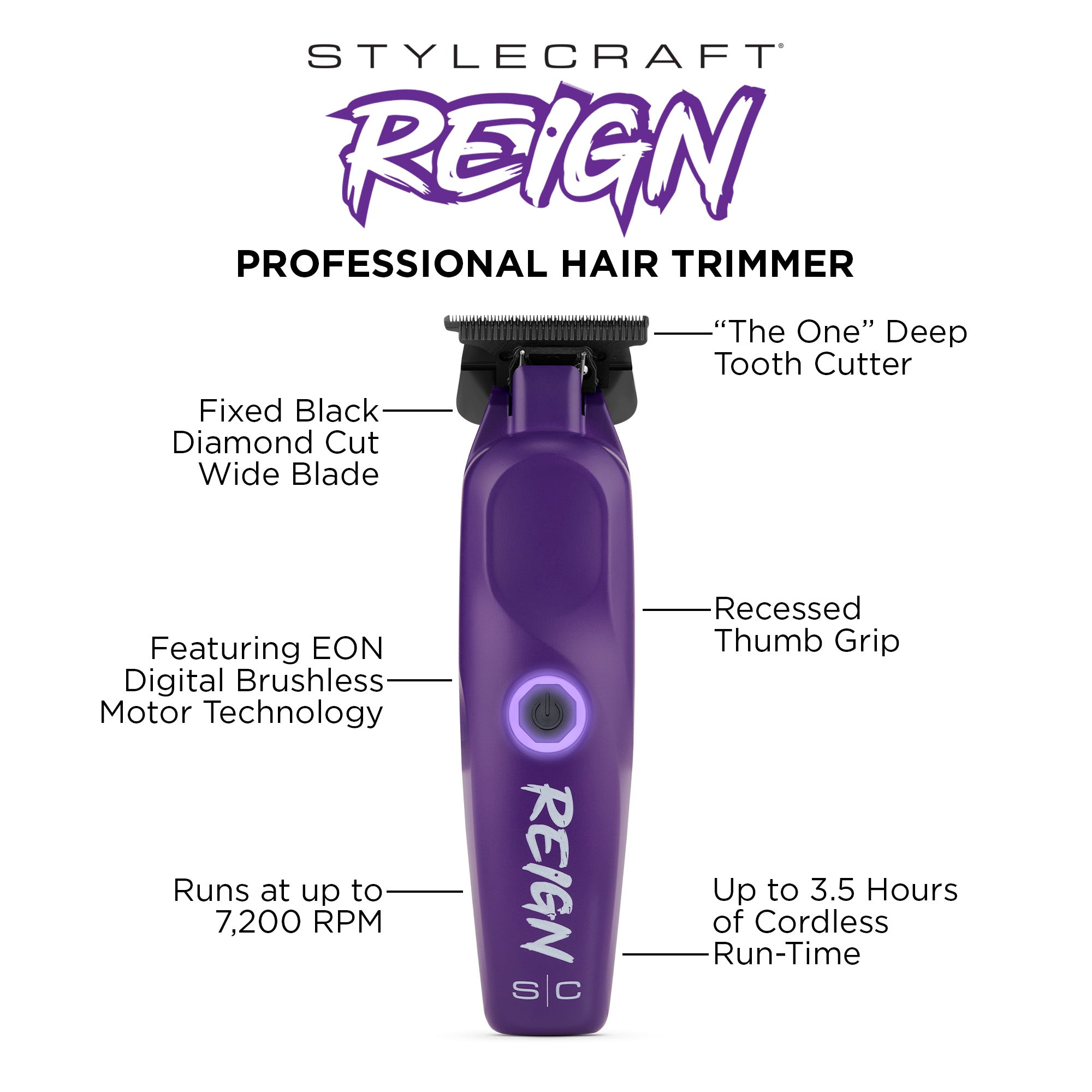 StyleCraft Purple Reign Trimmer SC422P - Featuring  Eontm Digital Brushless Motor Technology