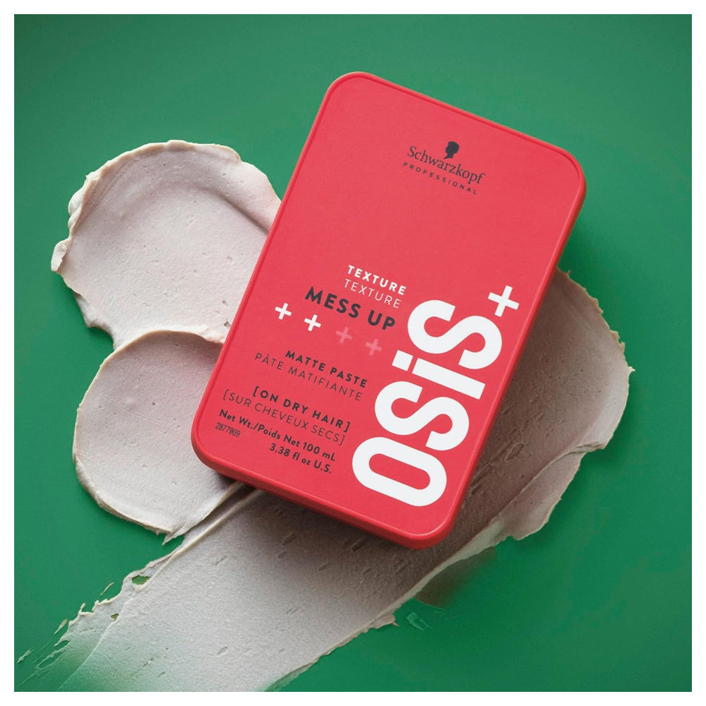 Schwarzkopf OSiS+ Mess Up Matte Paste, Medium Hold Matte Finish, Dry Texture Effect, Long Lasting Mouldable Grip 100 mL 3.38 fl. oz. ( Packaging May Vary)