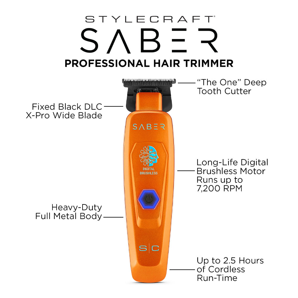 StyleCraft Duo Orange Saber 2 Professional Hair Clipper and Saber Trimmer