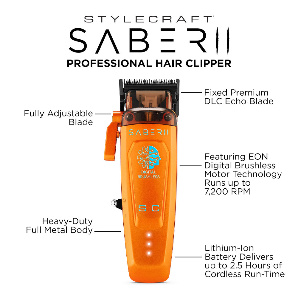 StyleCraft Duo Orange Saber 2 Professional Hair Clipper and Saber Trimmer