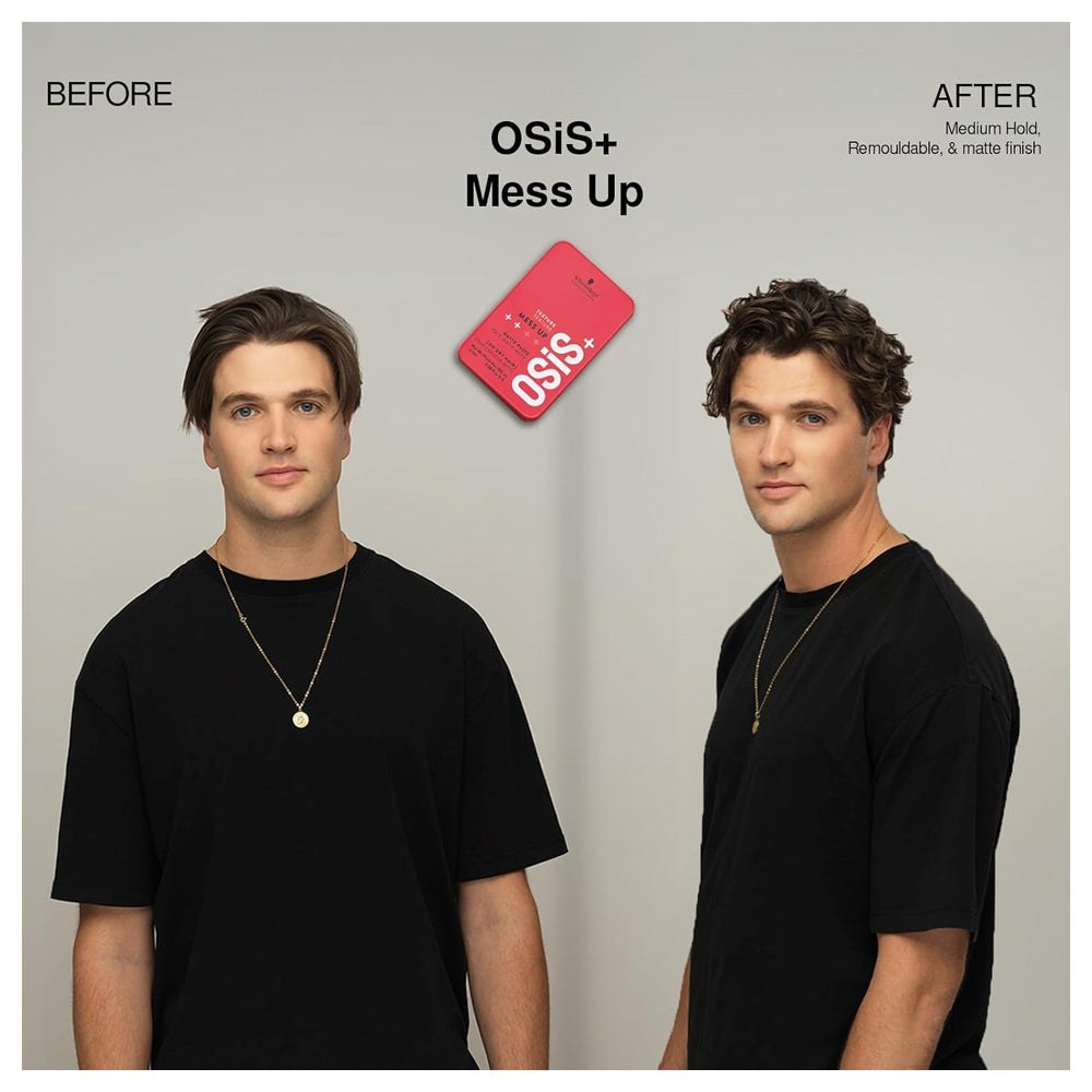 Schwarzkopf OSiS+ Mess Up Matte Paste, Medium Hold Matte Finish, Dry Texture Effect, Long Lasting Mouldable Grip 100 mL 3.38 fl. oz. ( Packaging May Vary)