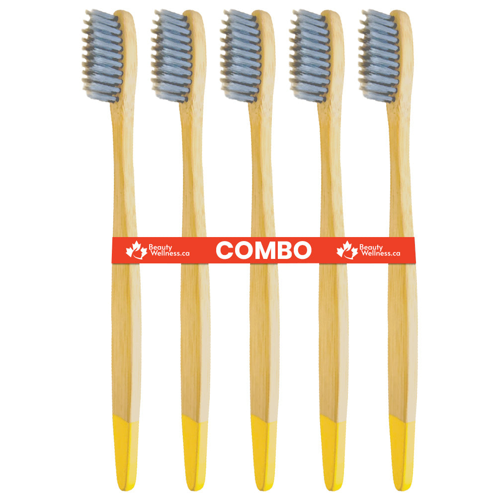 Bamboo Toothbrush 5 Pack by Sasellie a Canadian Company - Charcoal Infused - Eco-friendly - Biodegradable