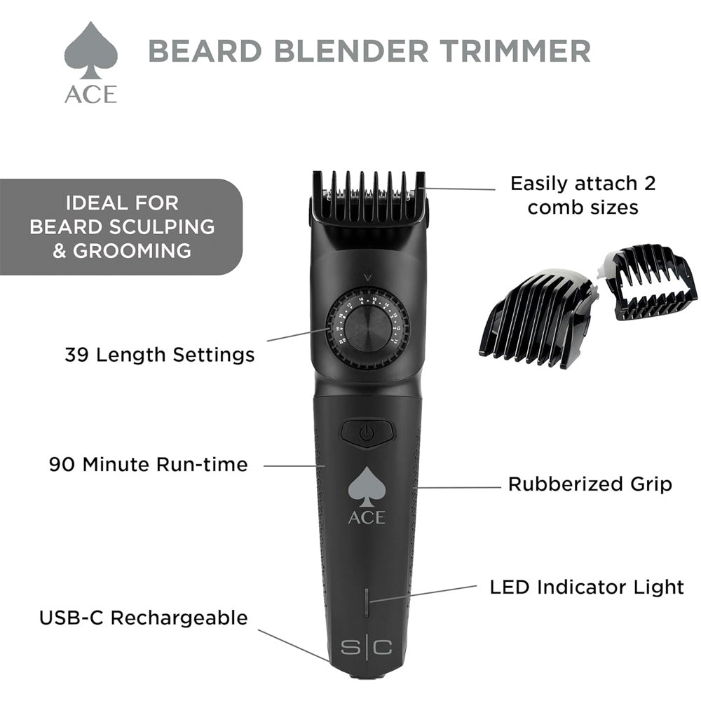 StyleCraft Ace Beard Blender Trimmer SC413B - Professional Cordless Hair Trimmer with USB-C Charging