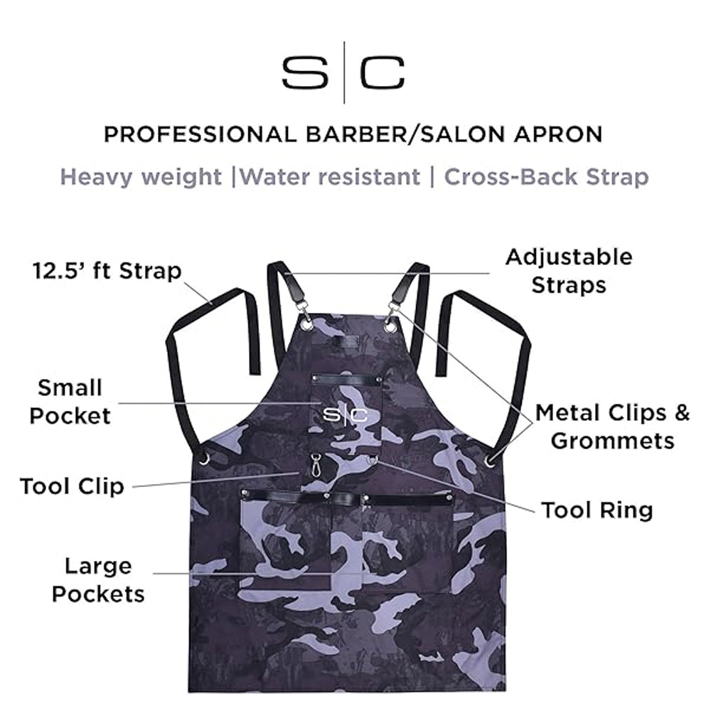 StyleCraft Black Camo Apron - SC314B - Waterproof Barber/Salon Apron with Crossback Strap