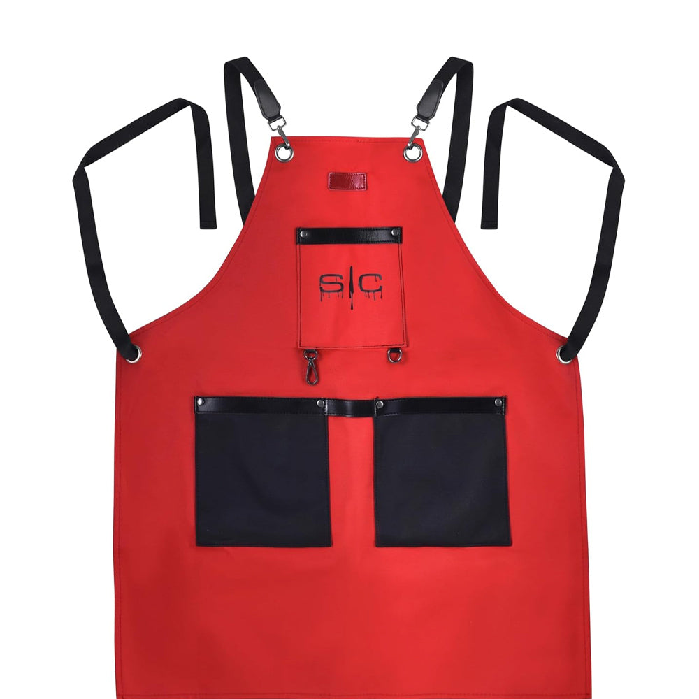 StyleCraft Red & Black Apron - SC315R - Waterproof Barber/Salon Apron with Crossback Strap